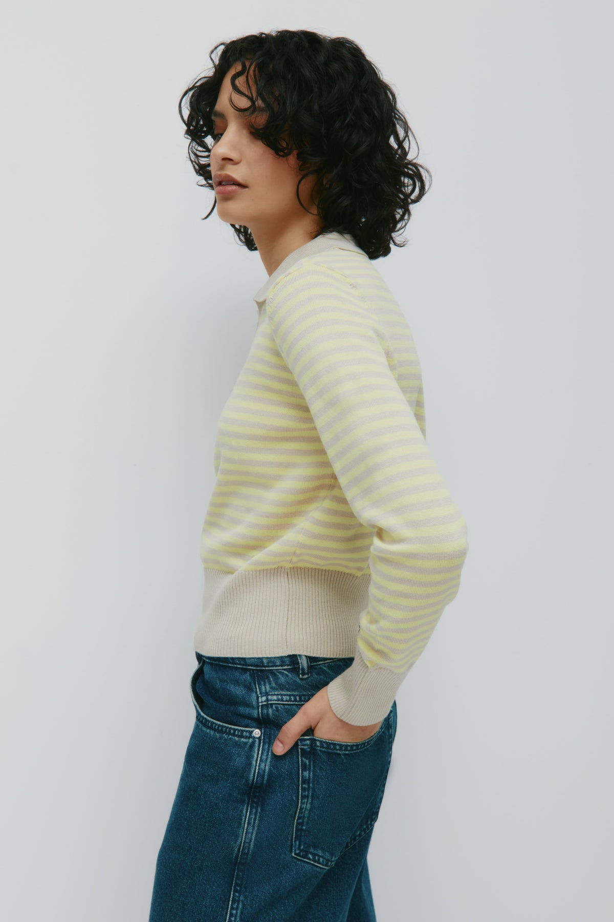 Women's Varsity Polo Sweater in Sand/Sorbet Stripe