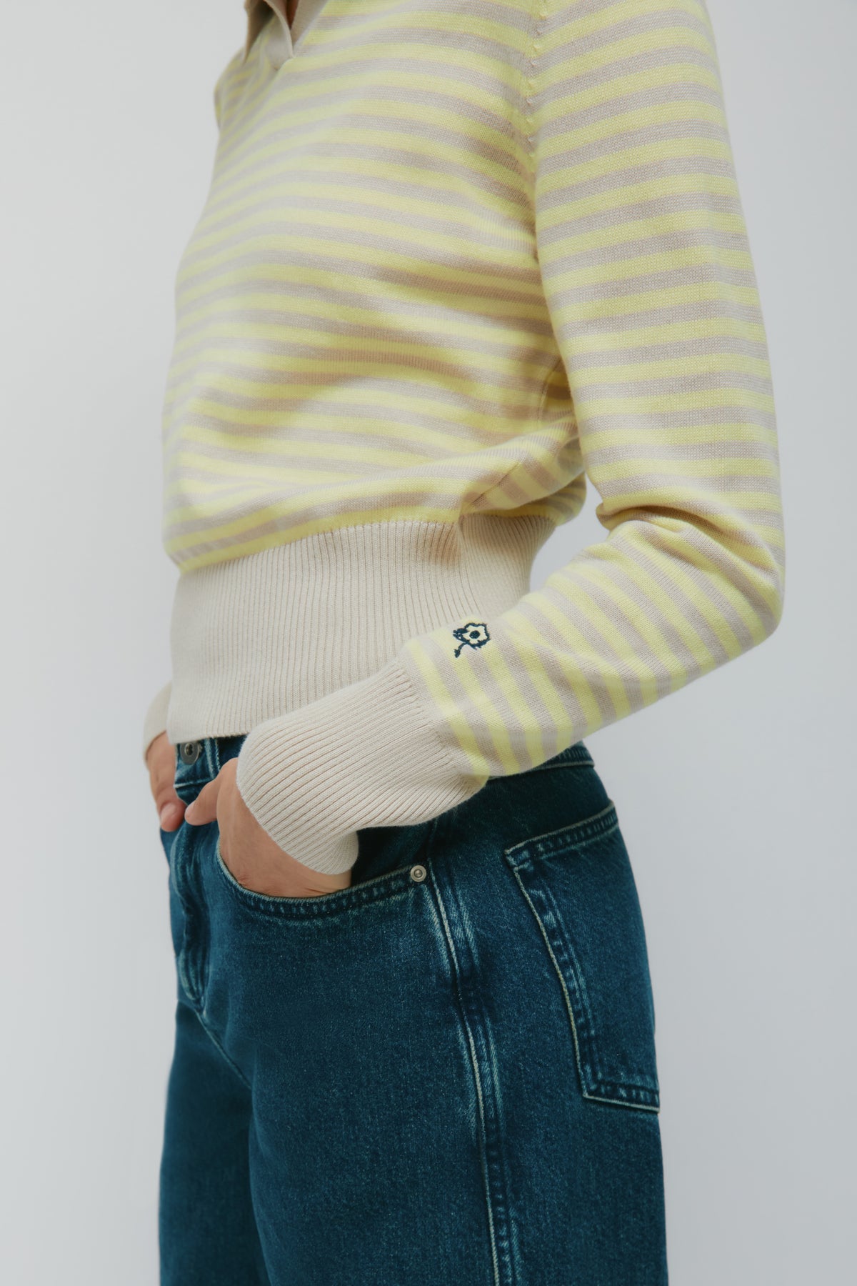 Women's Varsity Polo Sweater in Sand/Sorbet Stripe