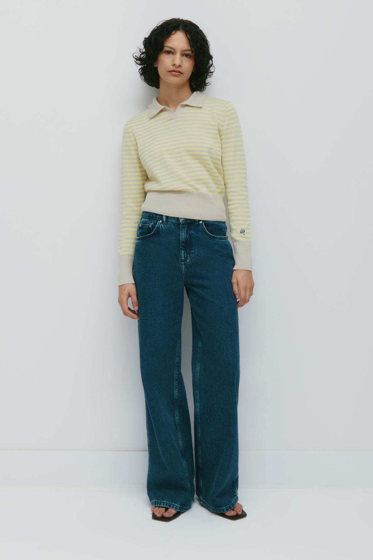 Women's Varsity Polo Sweater in Sand/Sorbet Stripe