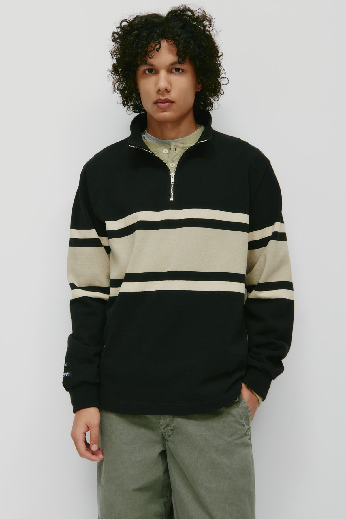 Barbarian Zip Rugby Black Taupe Stripe