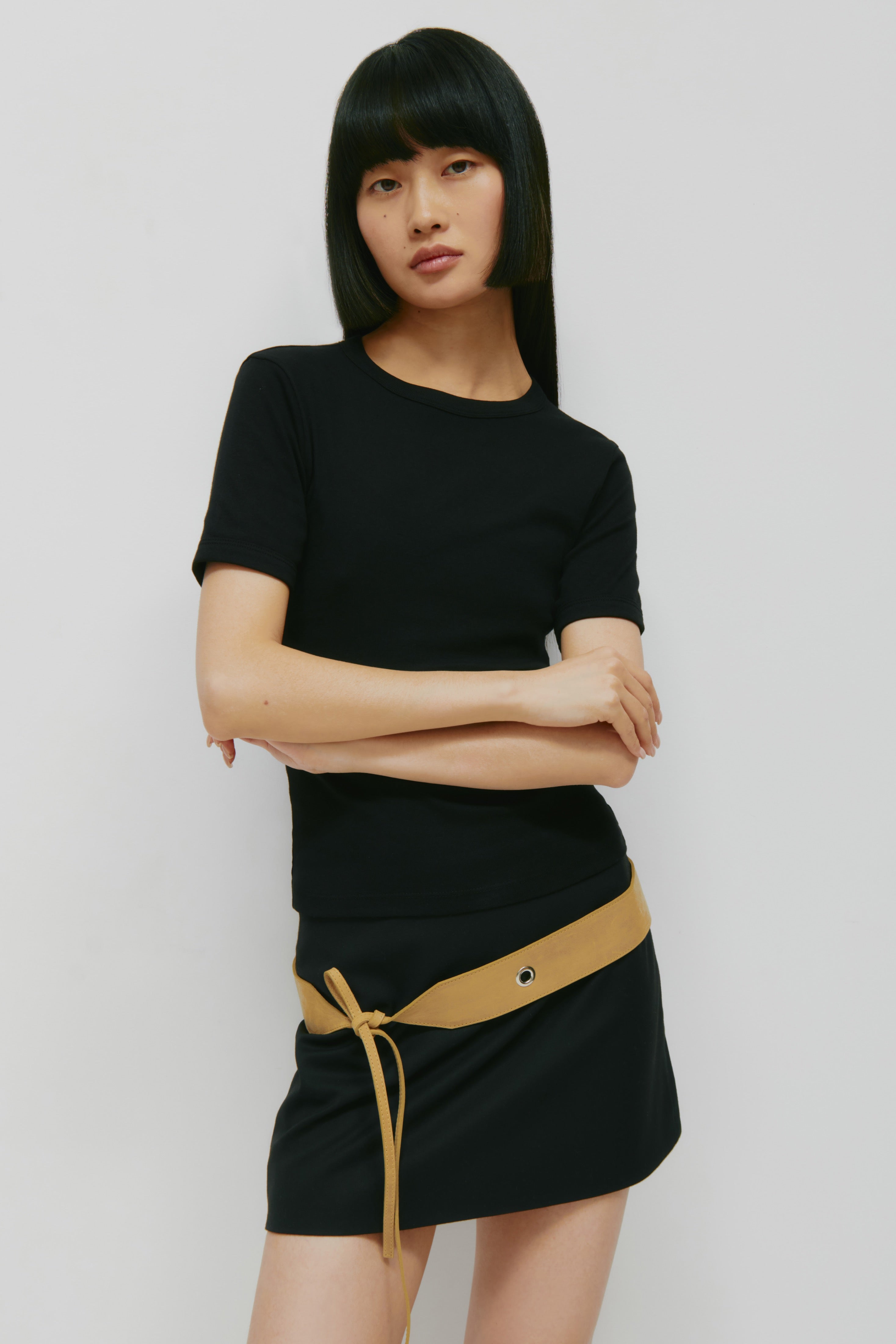 Women's Micro Rib Tee in Black