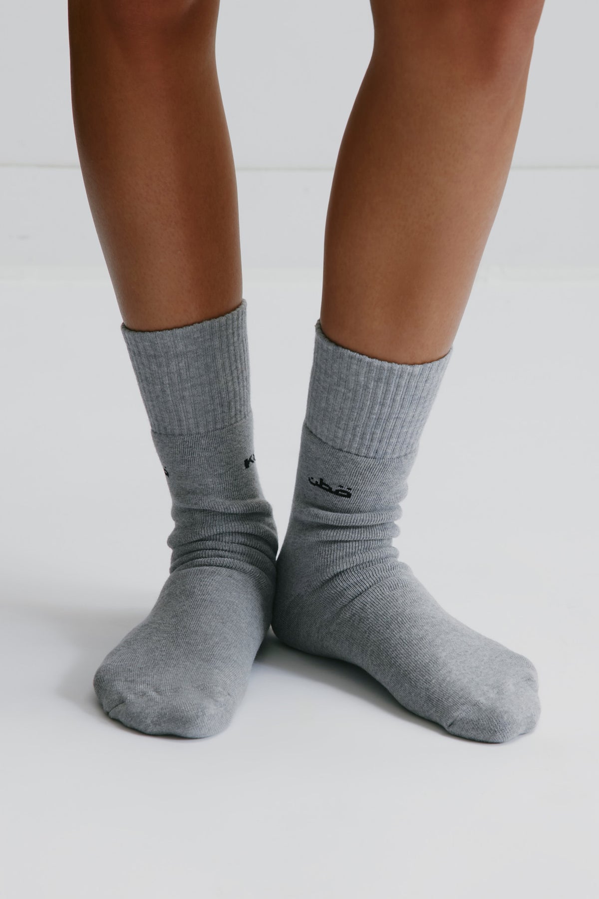 Chaussettes mi-mollet en gris chiné