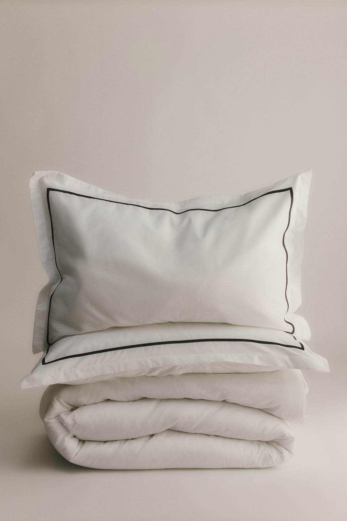 Duvet Cover Sham Set White Black Embroidery