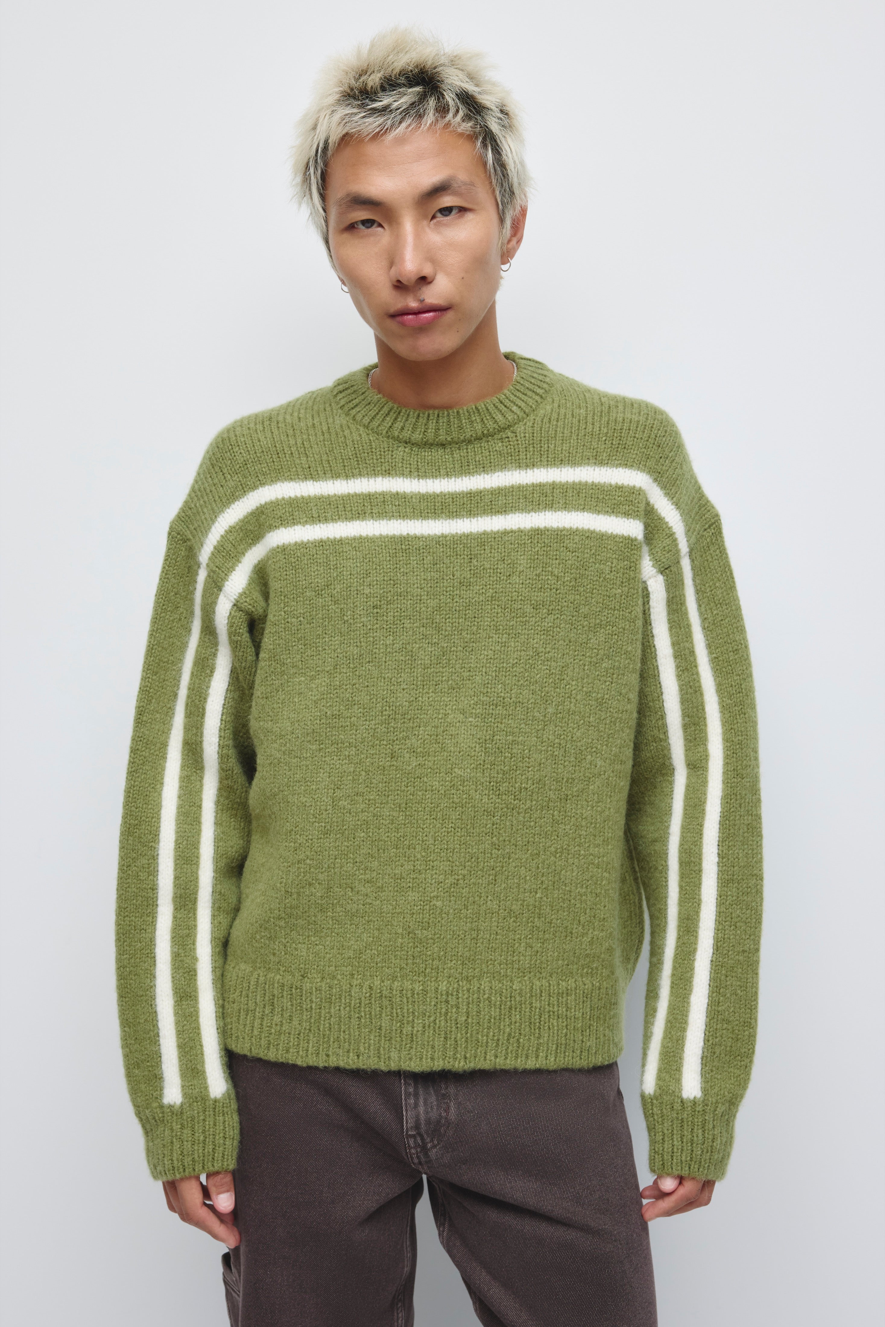 Men's Ali Crewneck Sweater in Juniper/Cream