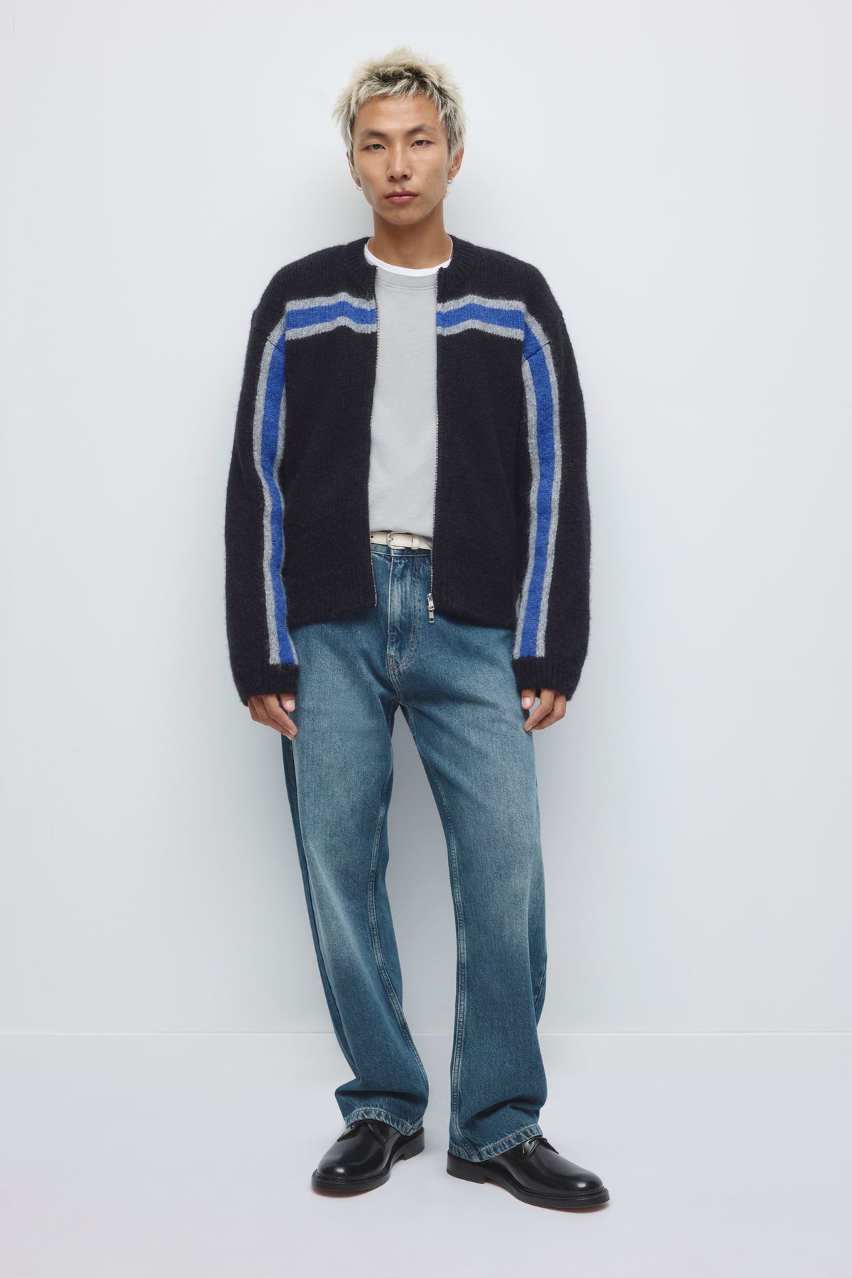 Men's Ali Full Zip Sweater in Black/Blue/Charcoal