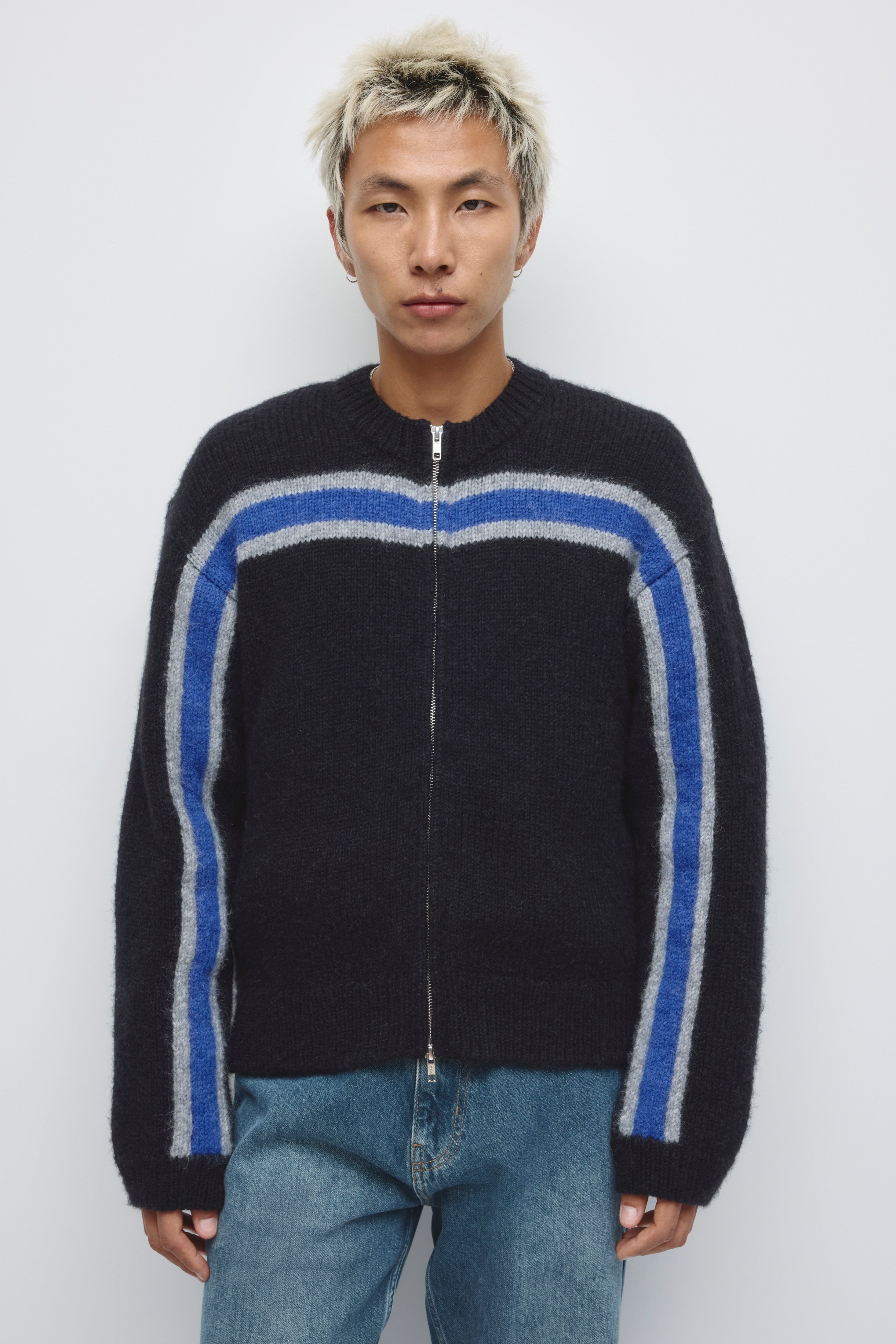 Men's Ali Full Zip Sweater in Black/Blue/Charcoal