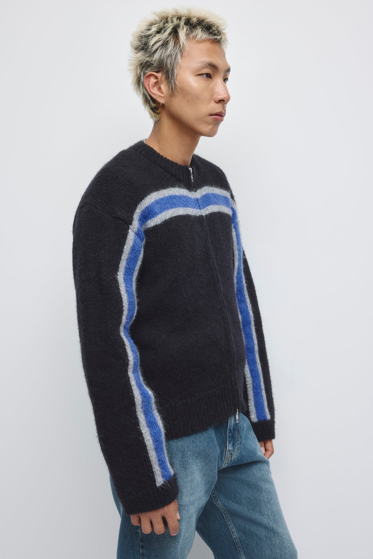 Men's Ali Full Zip Sweater in Black/Blue/Charcoal