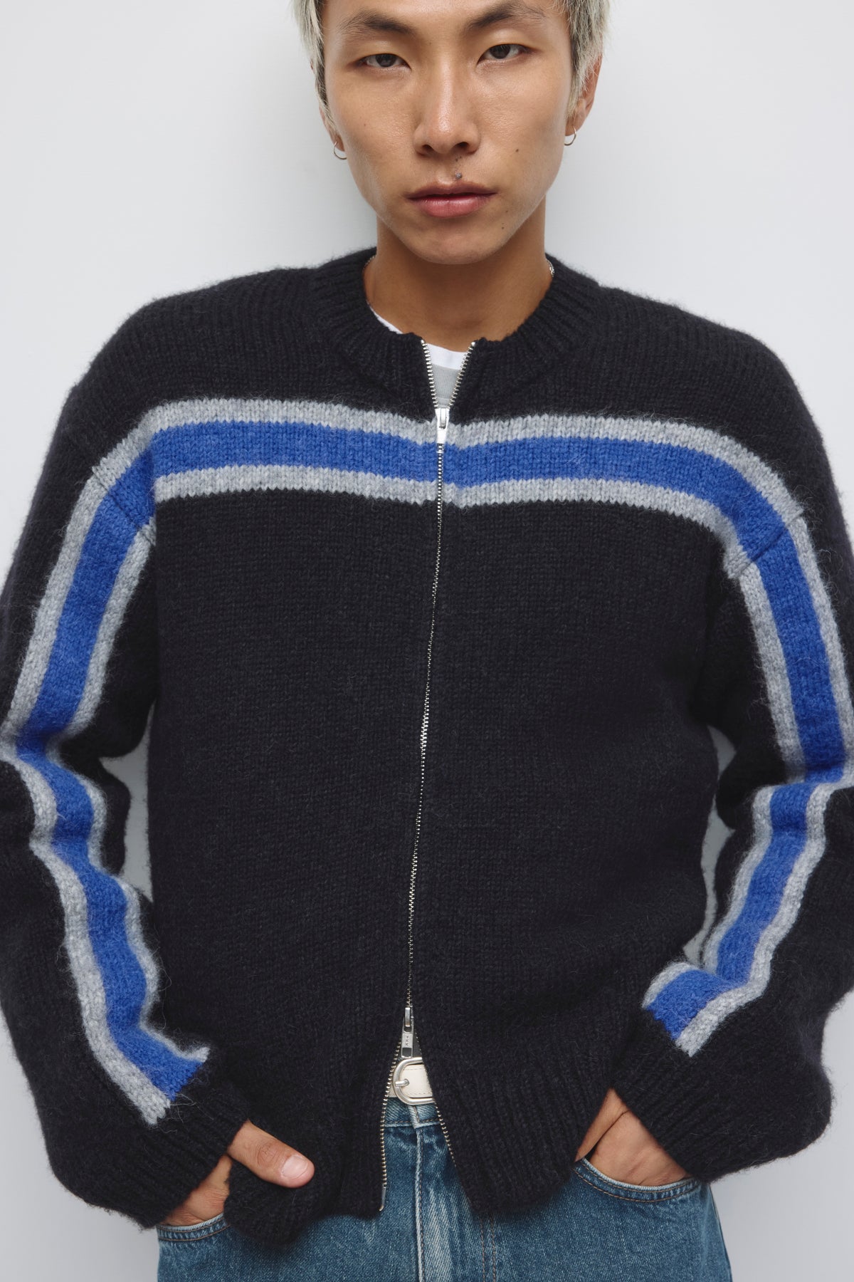 Men's Ali Full Zip Sweater in Black/Blue/Charcoal