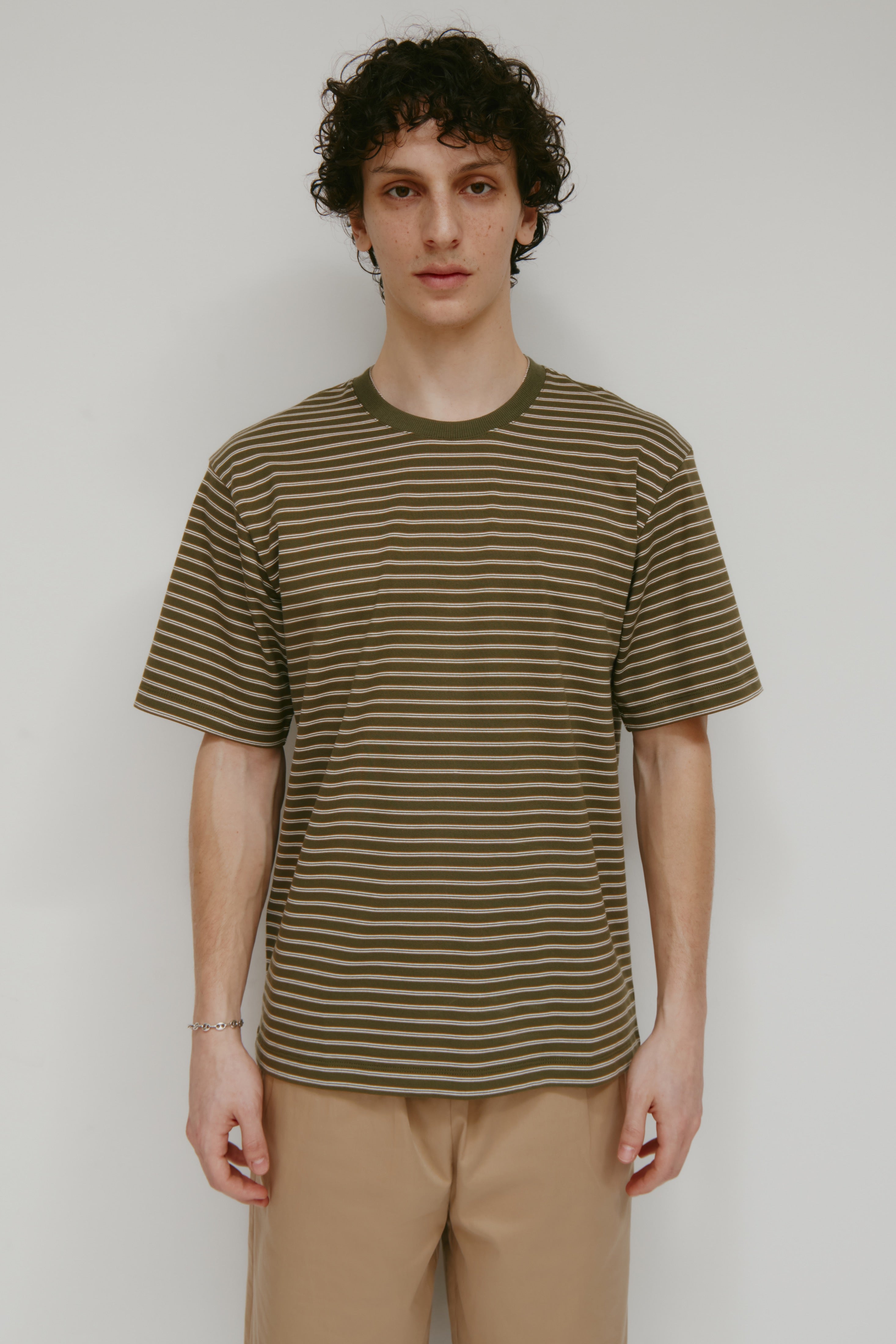 Men's Midweight Crew in Olive/Marshmallow/Otter Stripe