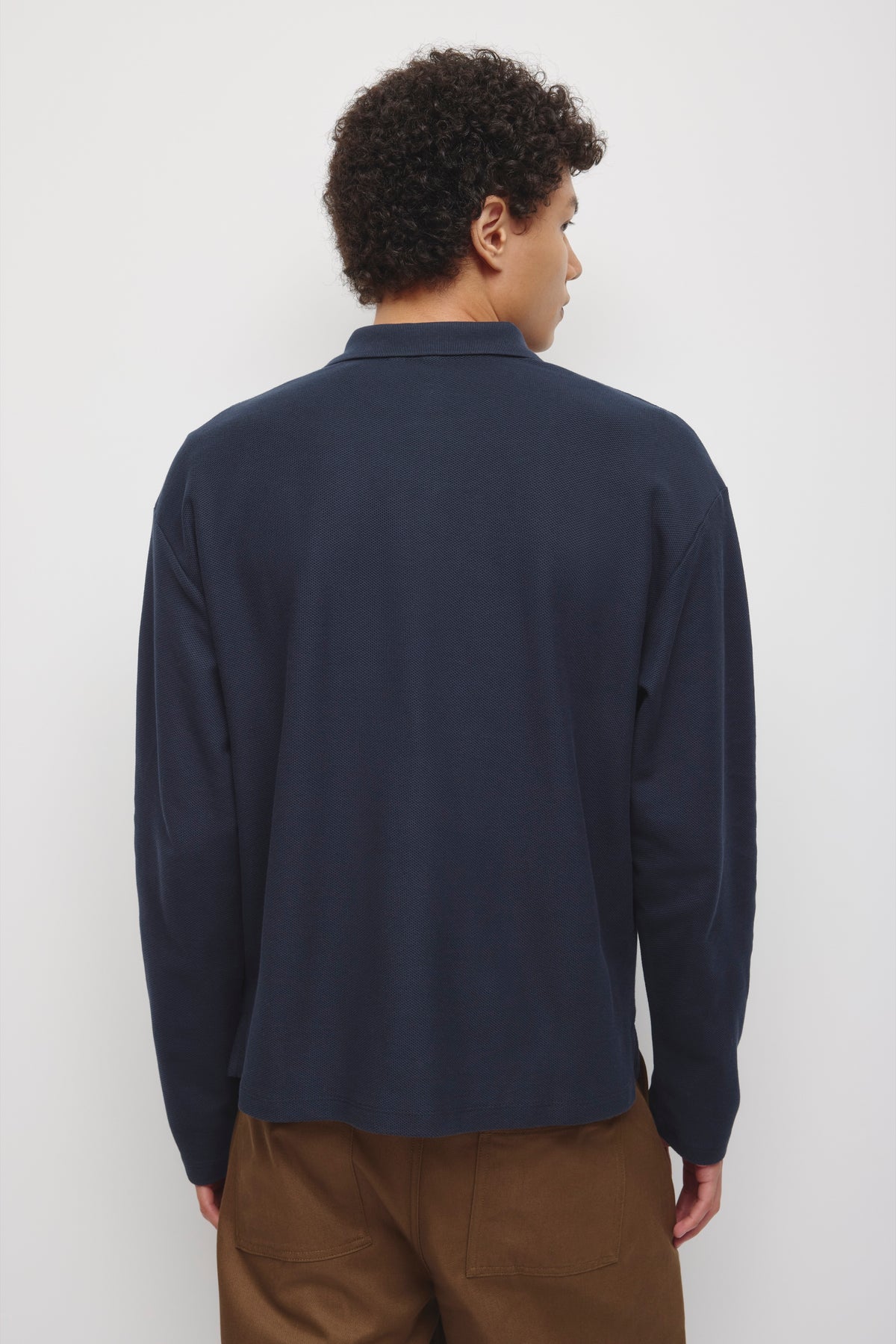 Men's Pique Longsleeve Polo in Pitch Navy