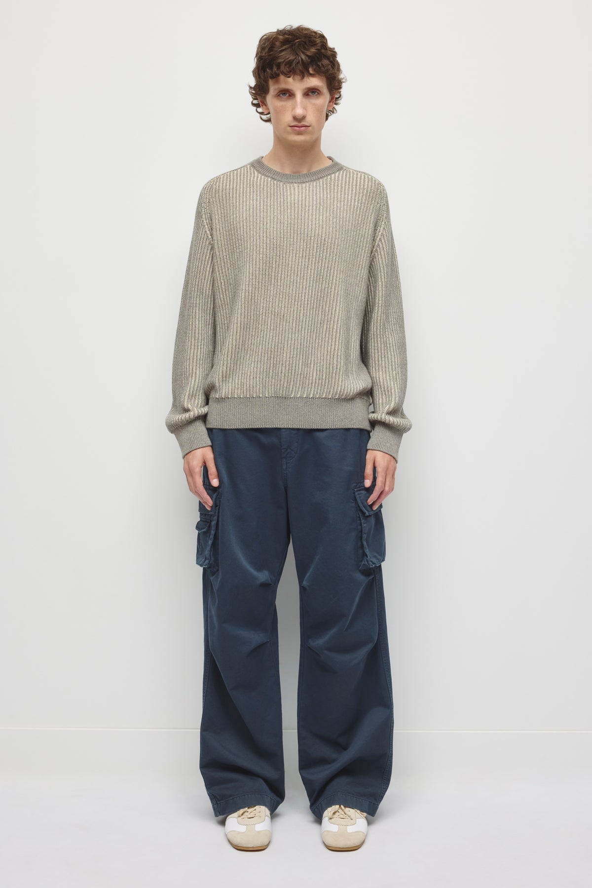 Men's Rib Crewneck Sweater in Pebble Melange/Birch