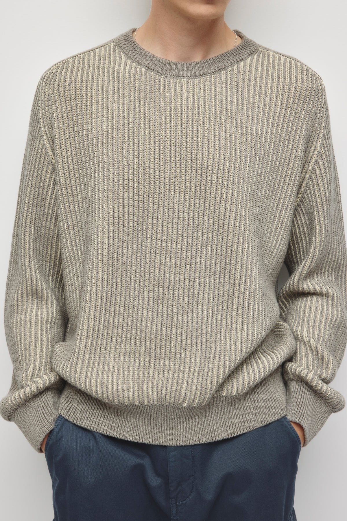 Men's Rib Crewneck Sweater in Pebble Melange/Birch