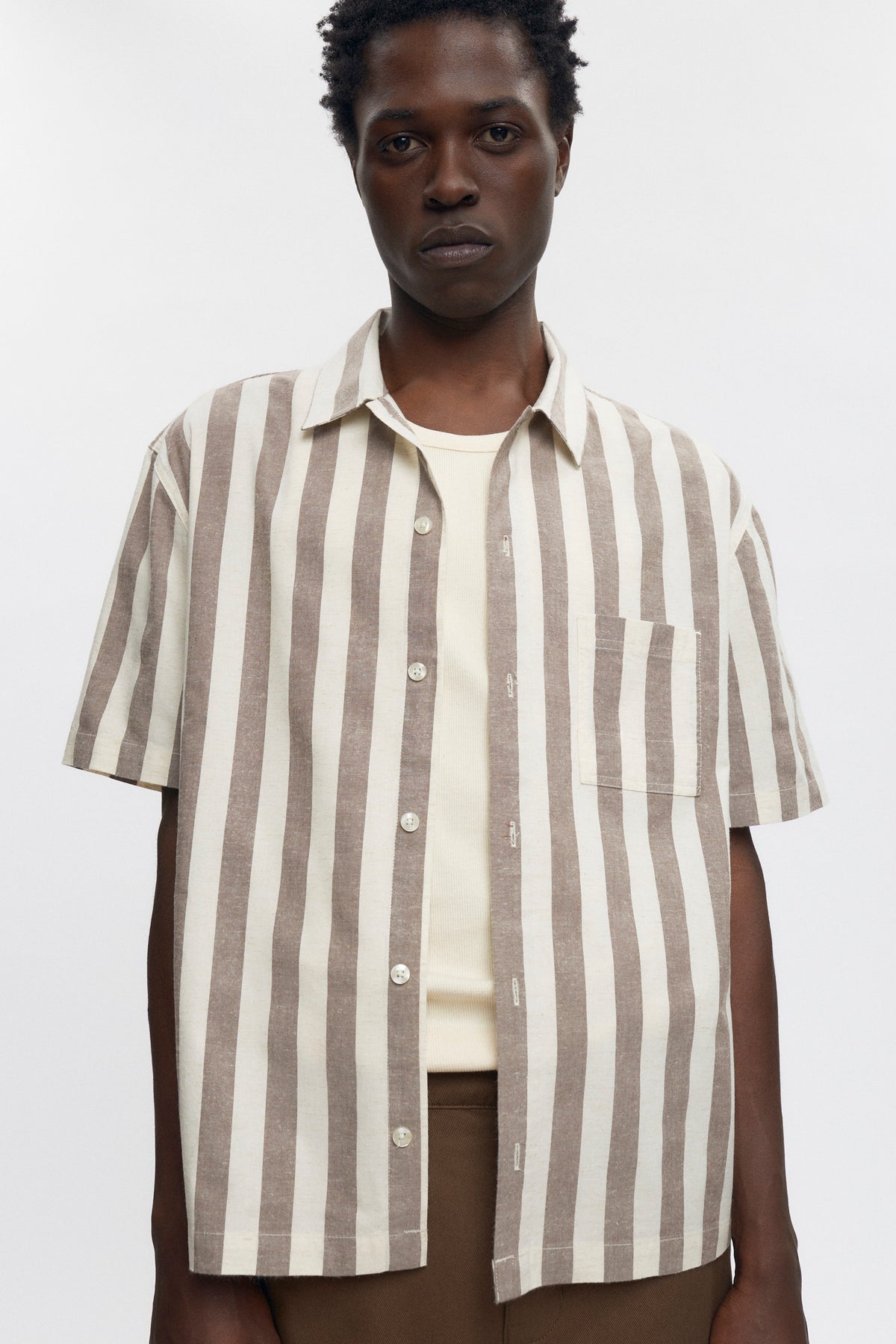 Abu Simbel Short Sleeve Shirt Coffee Bean Stripe