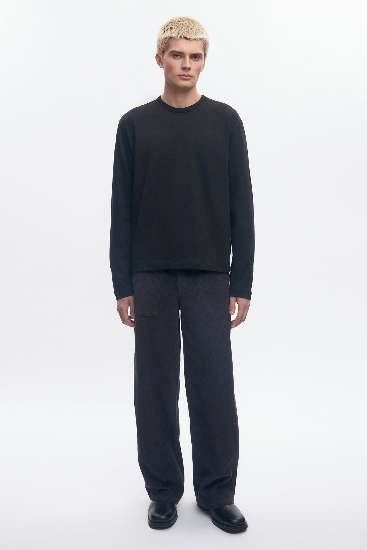 Men's Box Slub Longsleeve in Black