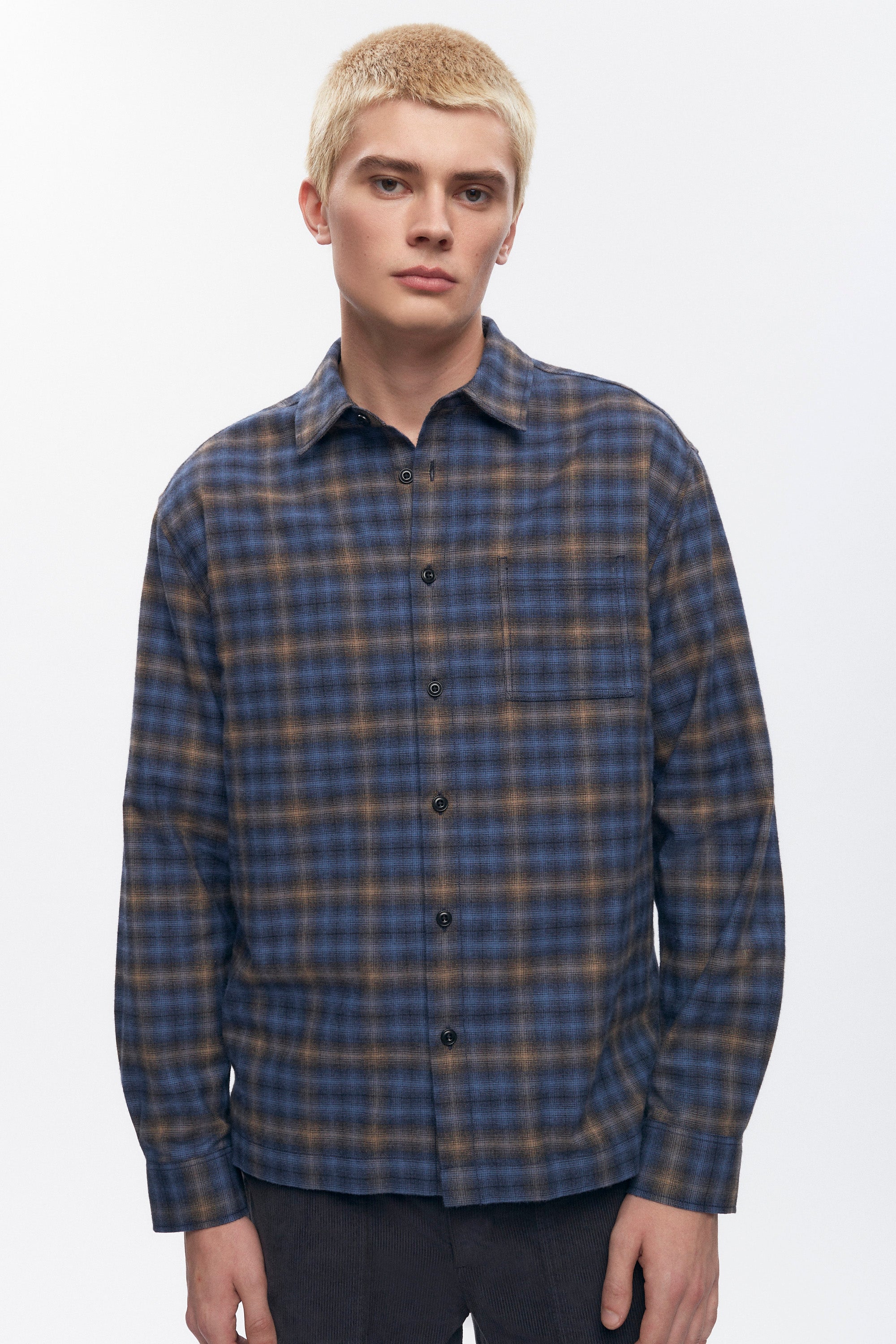 Men's Flannel Shirt in Blue Plaid