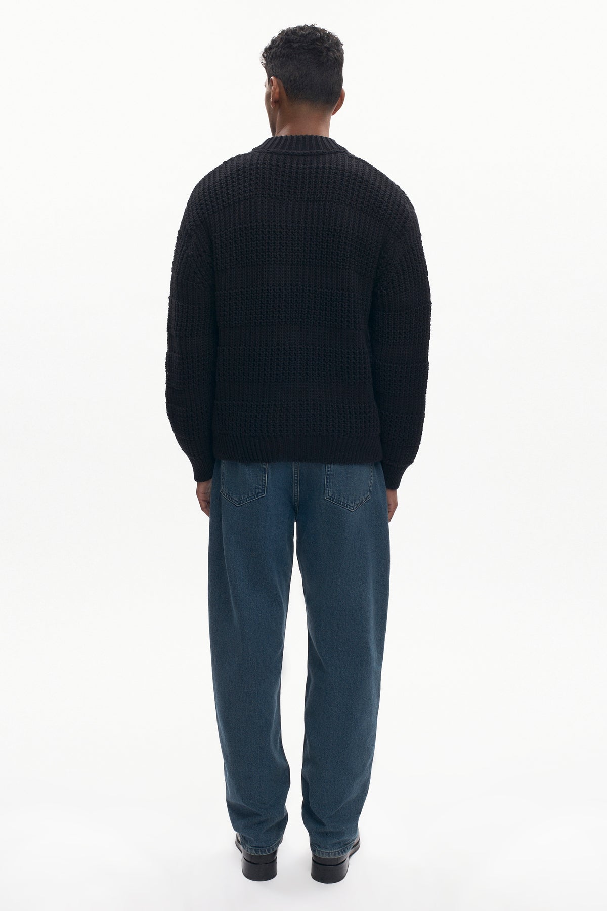 Men's Grid Stitch Zip Sweater in Black