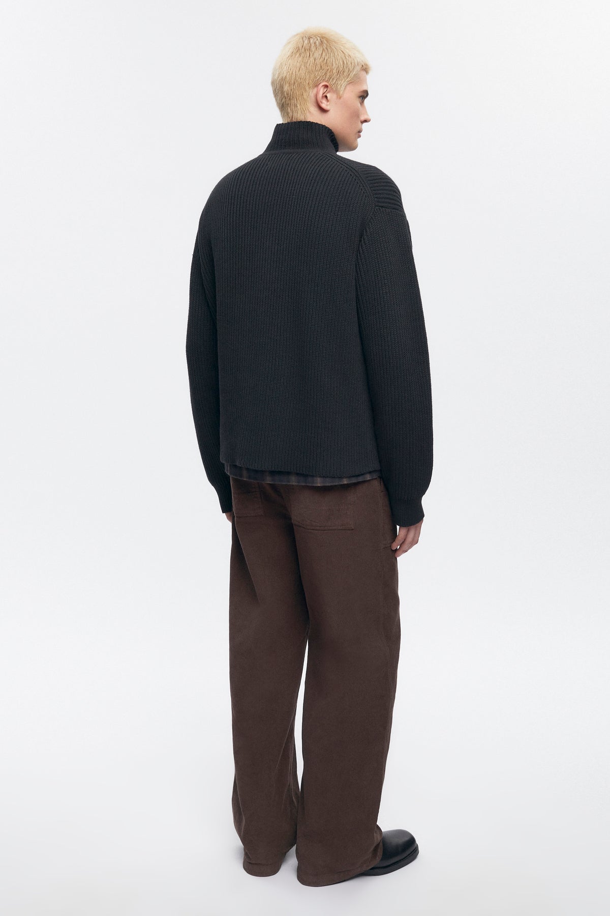 Pull à demi-zip côtelé pour homme en noir