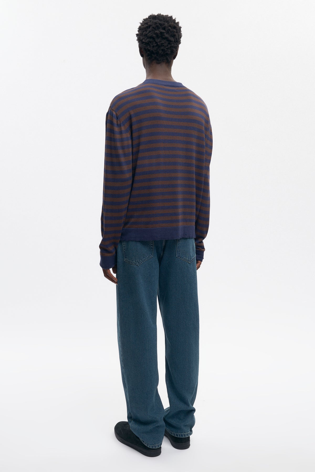 Men's Lightweight Crewneck Sweater in Coffee Bean/Midnight Stripe