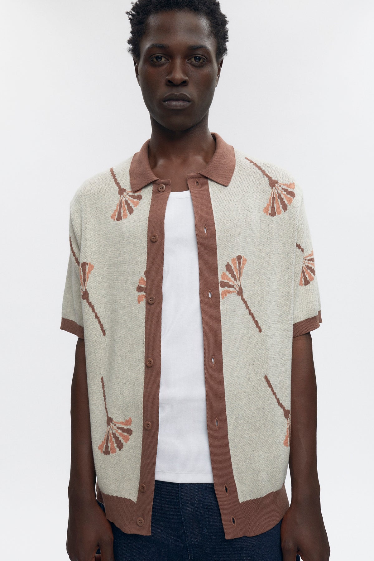 Ramzy Knit Shirt Acorn Oat Melange