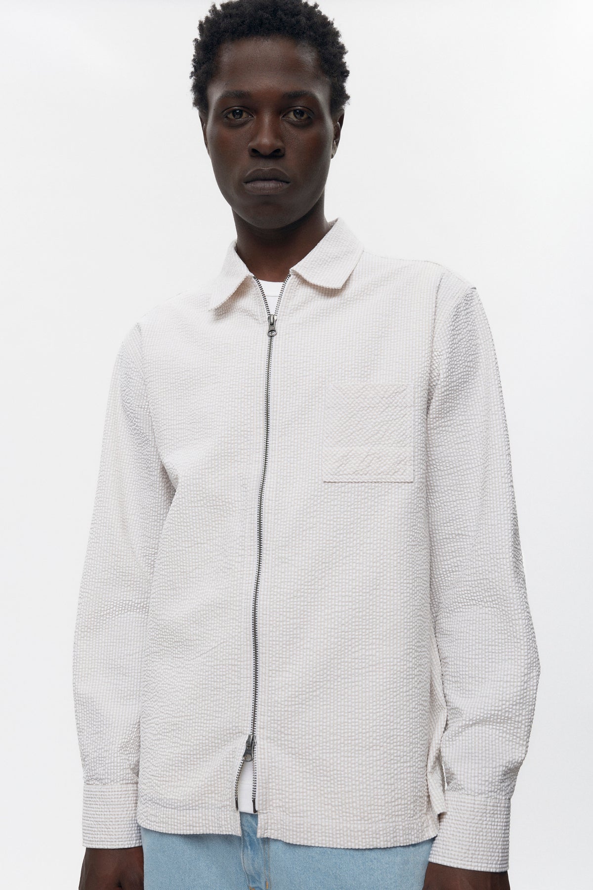 Seersucker Full Zip Shirt Fog White