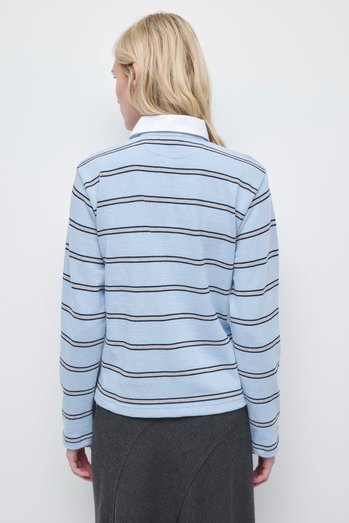 Shrunken Rugby Shirt in Powder Blue/Navy/Ash