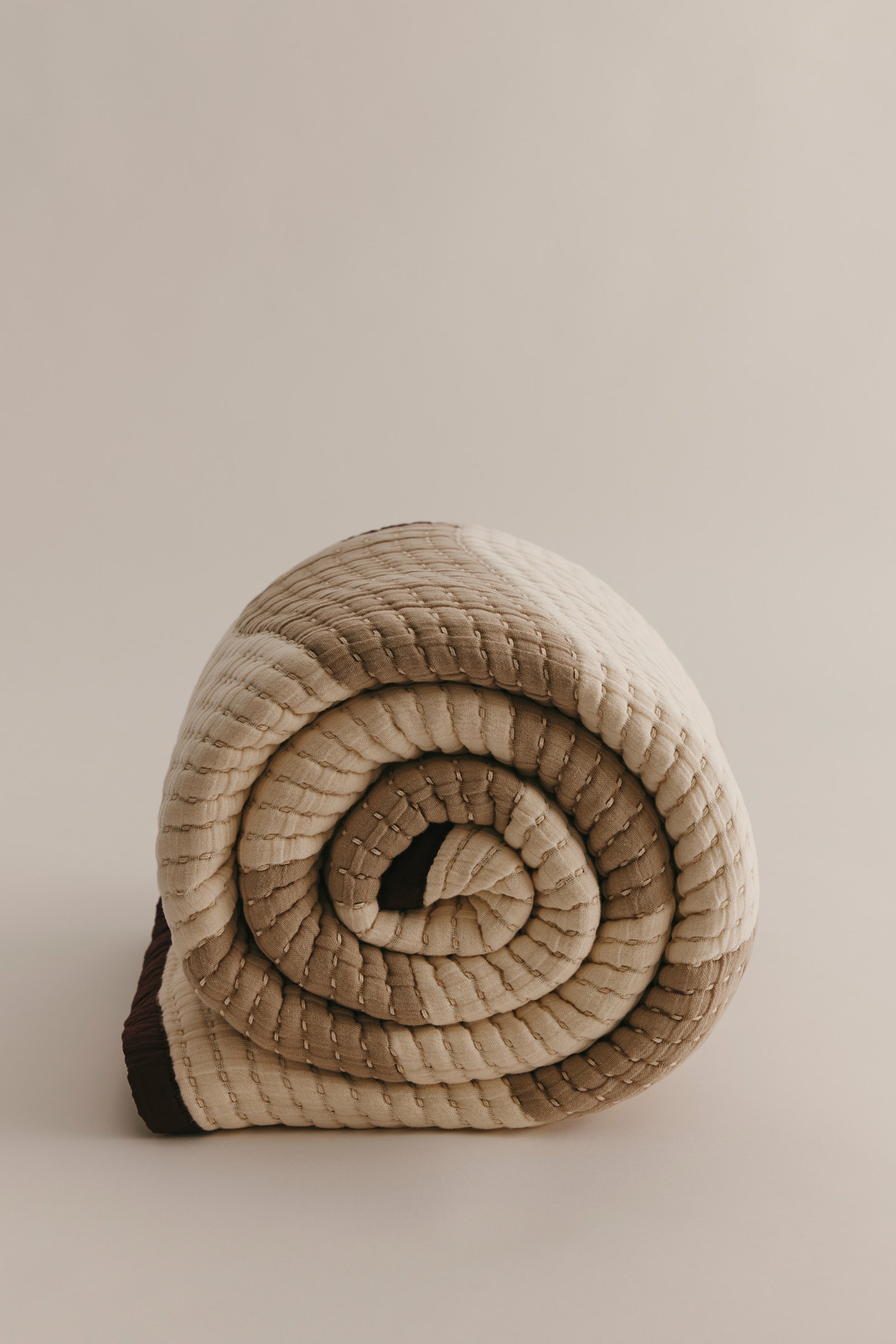 Striped Quilted Comforter in Natural/Pure Cashmere/Fudge