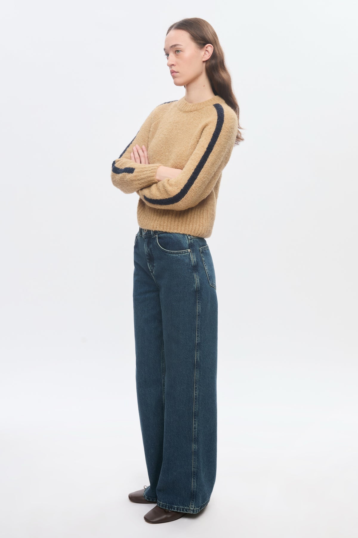 Pull à col rond Aliya pour femme en sand/Midnight