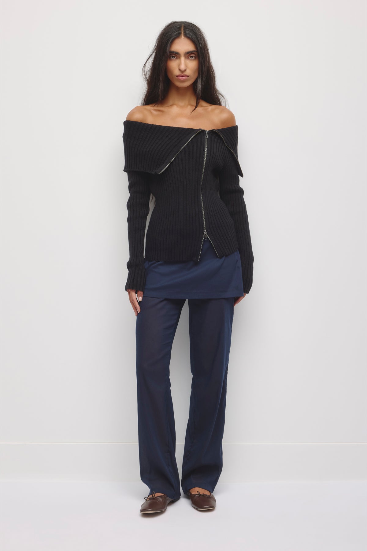 Women's Asymmetric Foldover Sweater in Black
