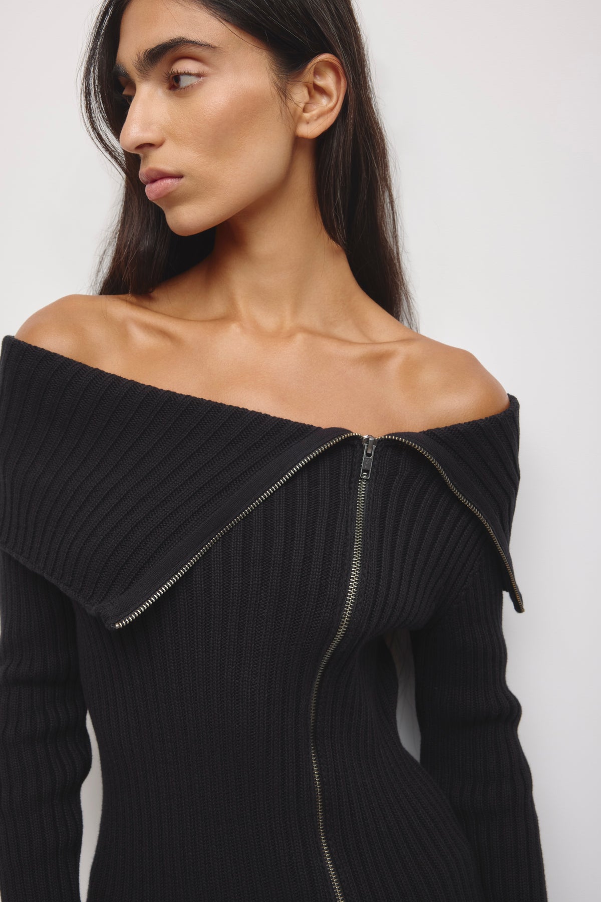 Women's Asymmetric Foldover Sweater in Black