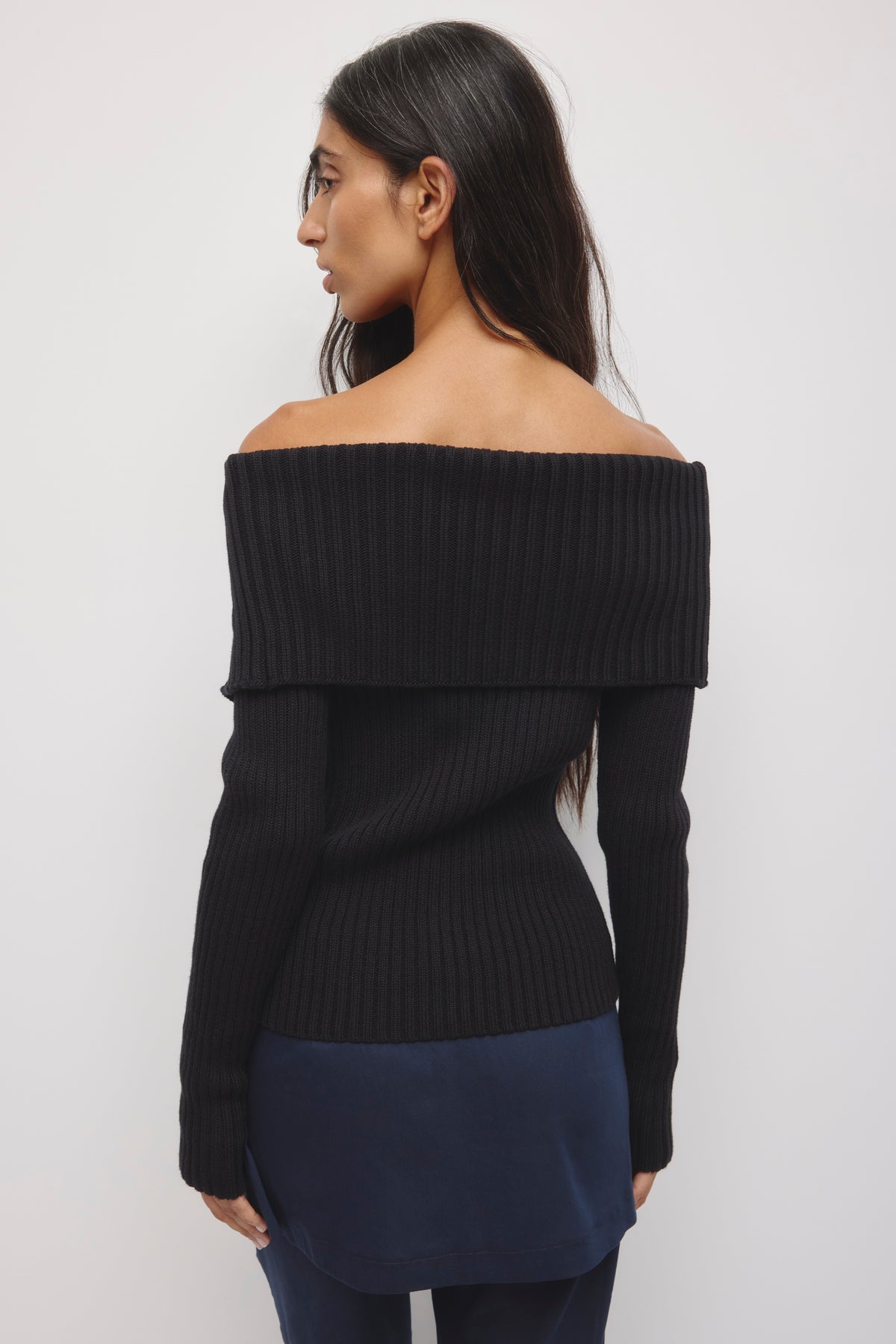 Women's Asymmetric Foldover Sweater in Black