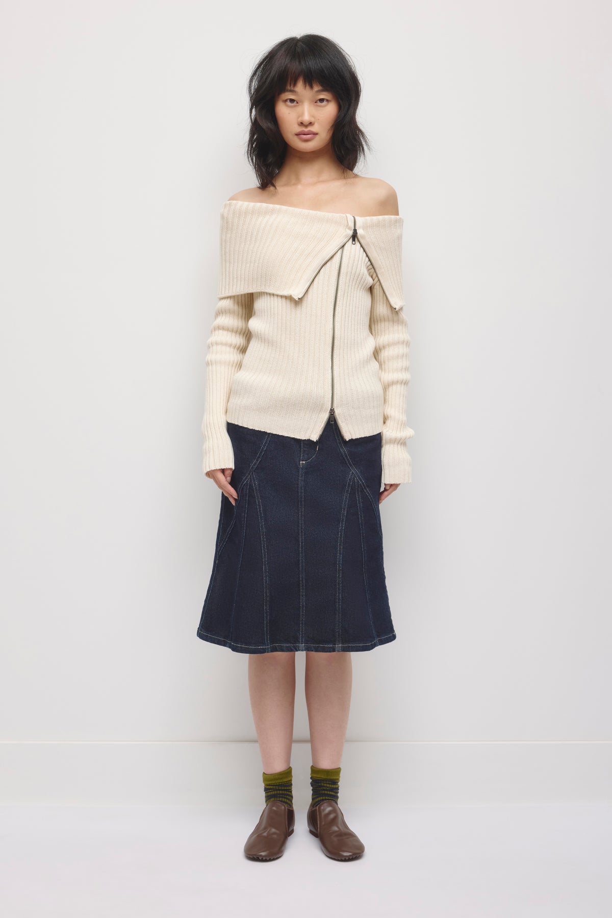 Women's Asymmetric Foldover Sweater in Marshmallow
