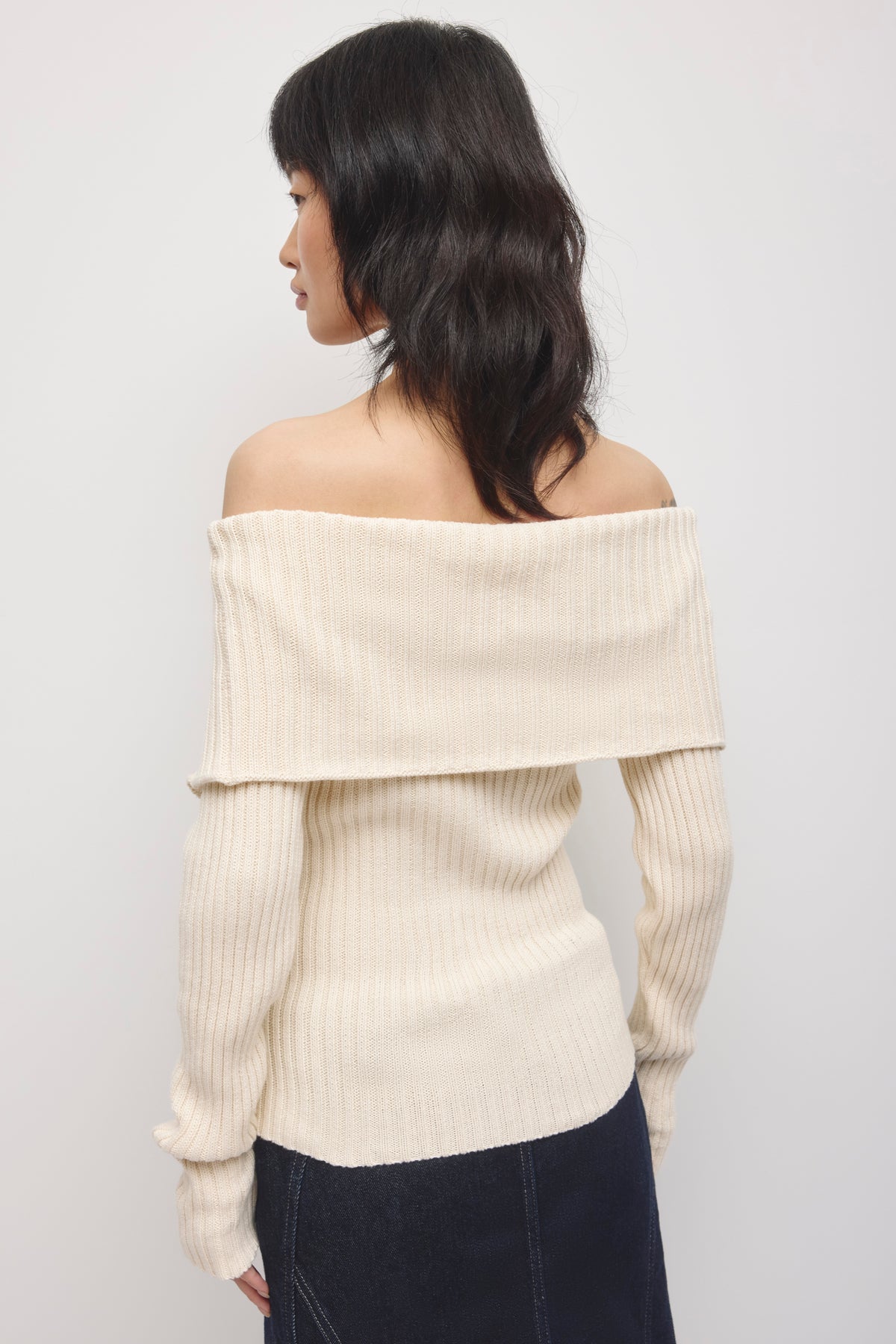 Women's Asymmetric Foldover Sweater in Marshmallow