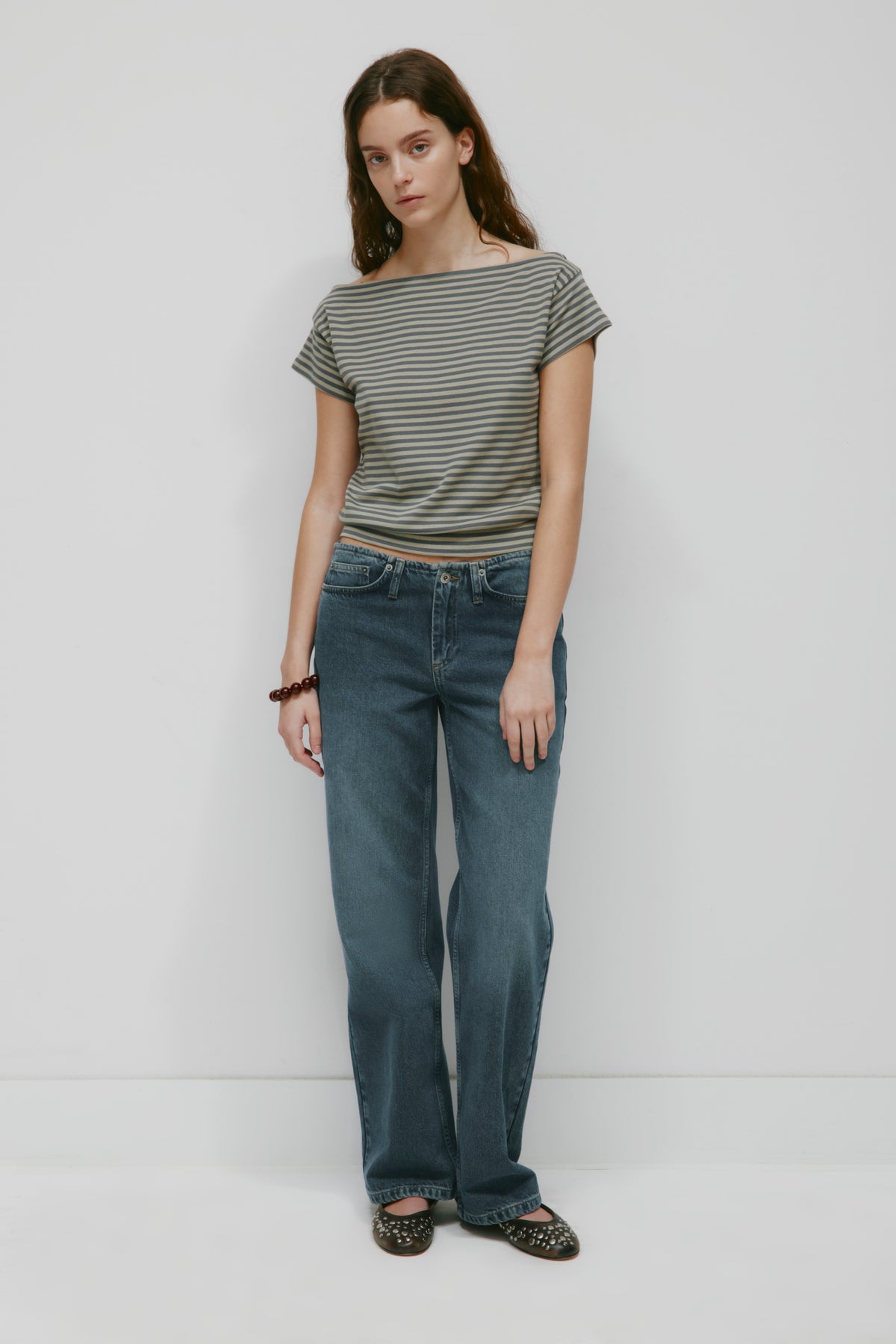 Women's Boatneck Banded Tee in Lava Smoke/Dune Grass