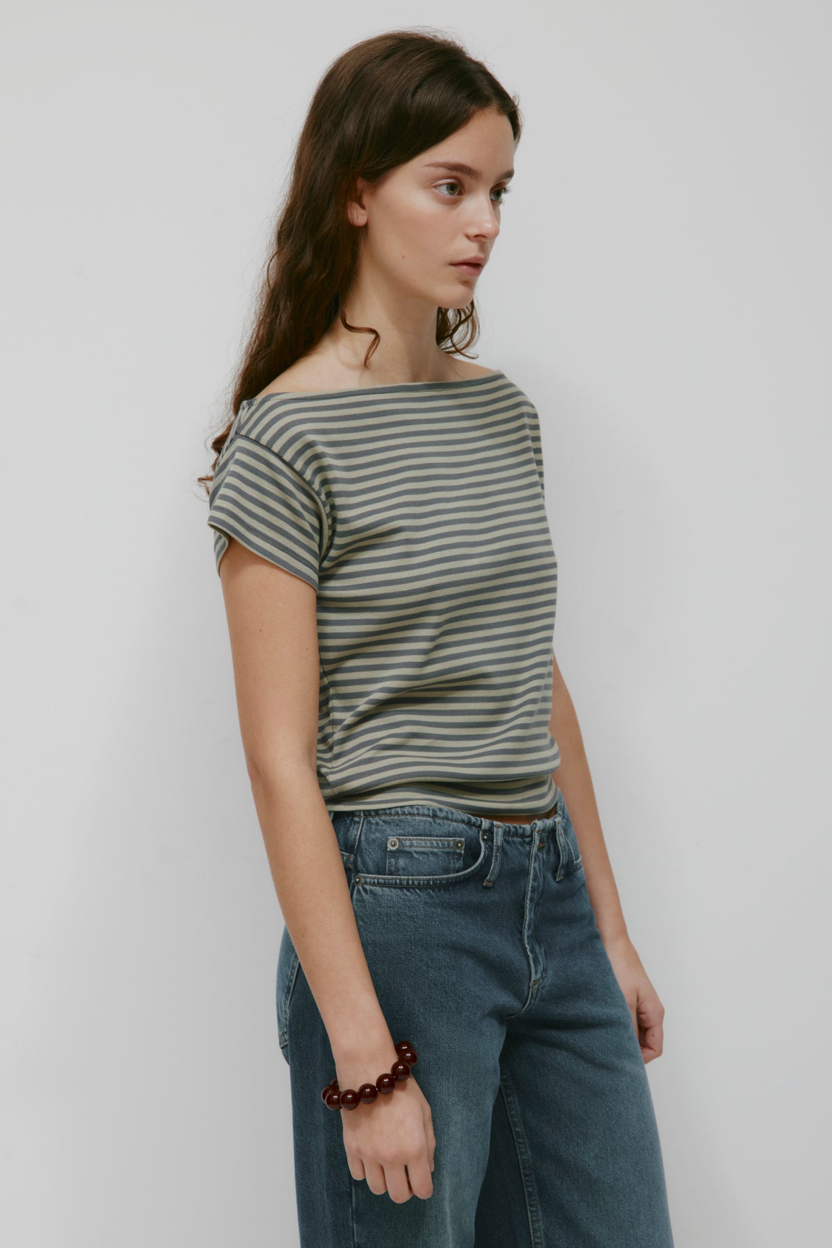 Women's Boatneck Banded Tee in Lava Smoke/Dune Grass