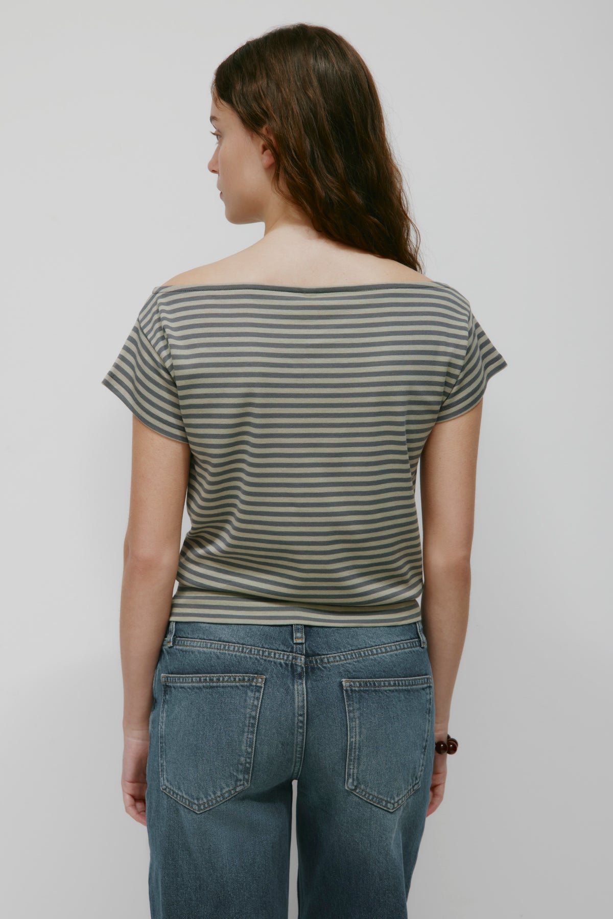 Women's Boatneck Banded Tee in Lava Smoke/Dune Grass