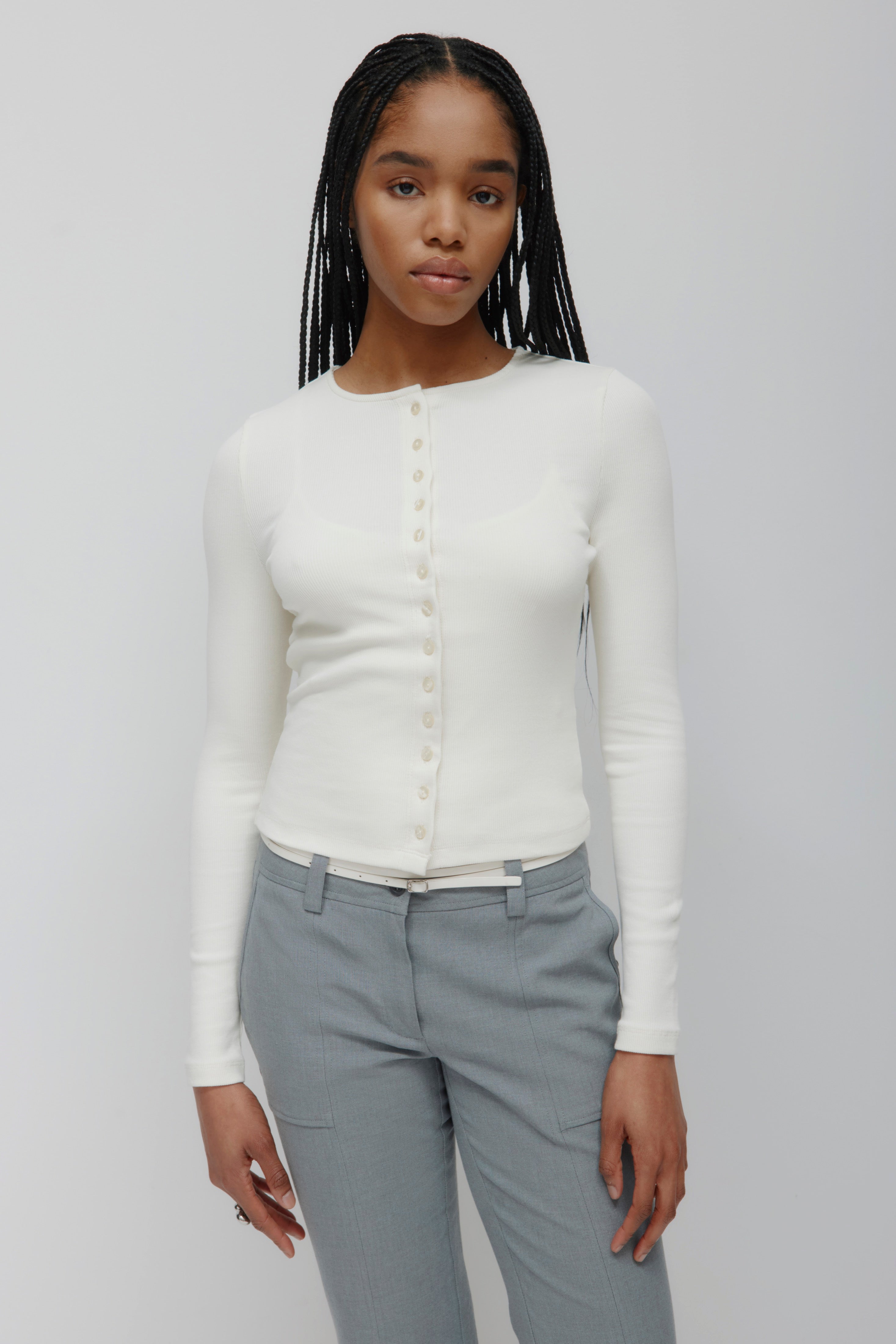 Women's Crew Neck Cardigan in Marshmallow