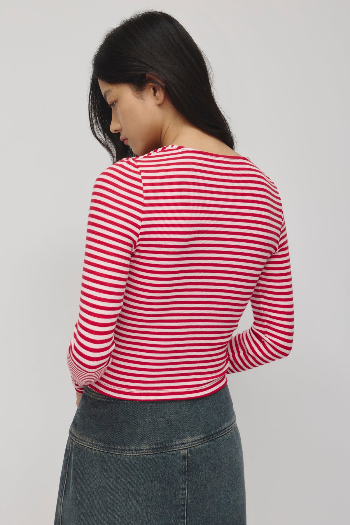 Women's Crew Neck Cardigan in Pink Frost/Salsa Stripe