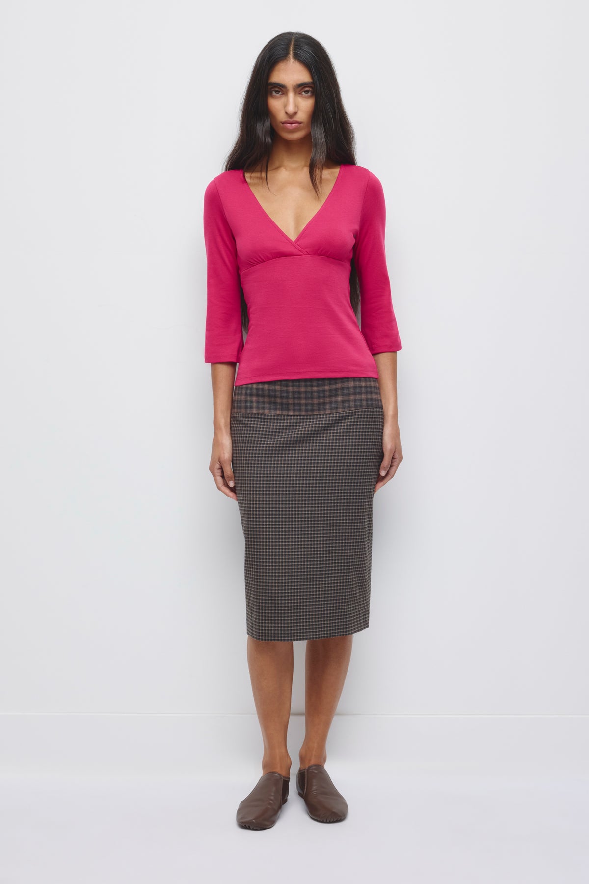 Haut cache-cœur à manches 3/4 Crossover pour femme en sangria