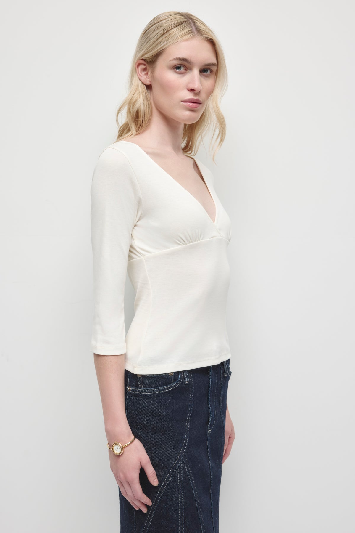 Women's Crossover 3/4 Sleeve Top in Marshmallow