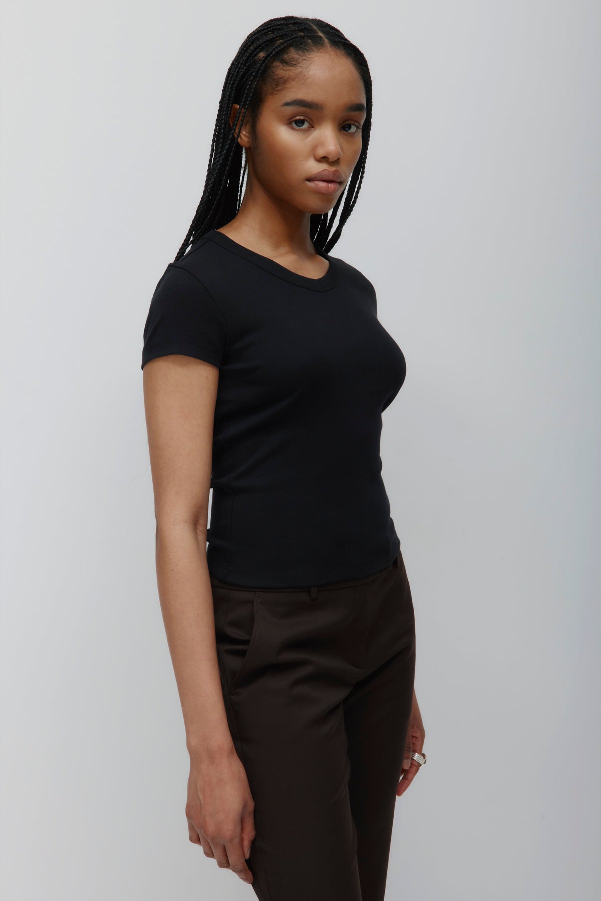 Women's High V-neck Tee in Black