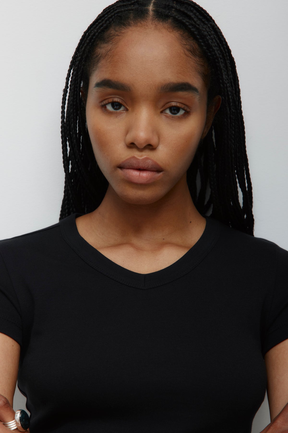 Women's High V-neck Tee in Black