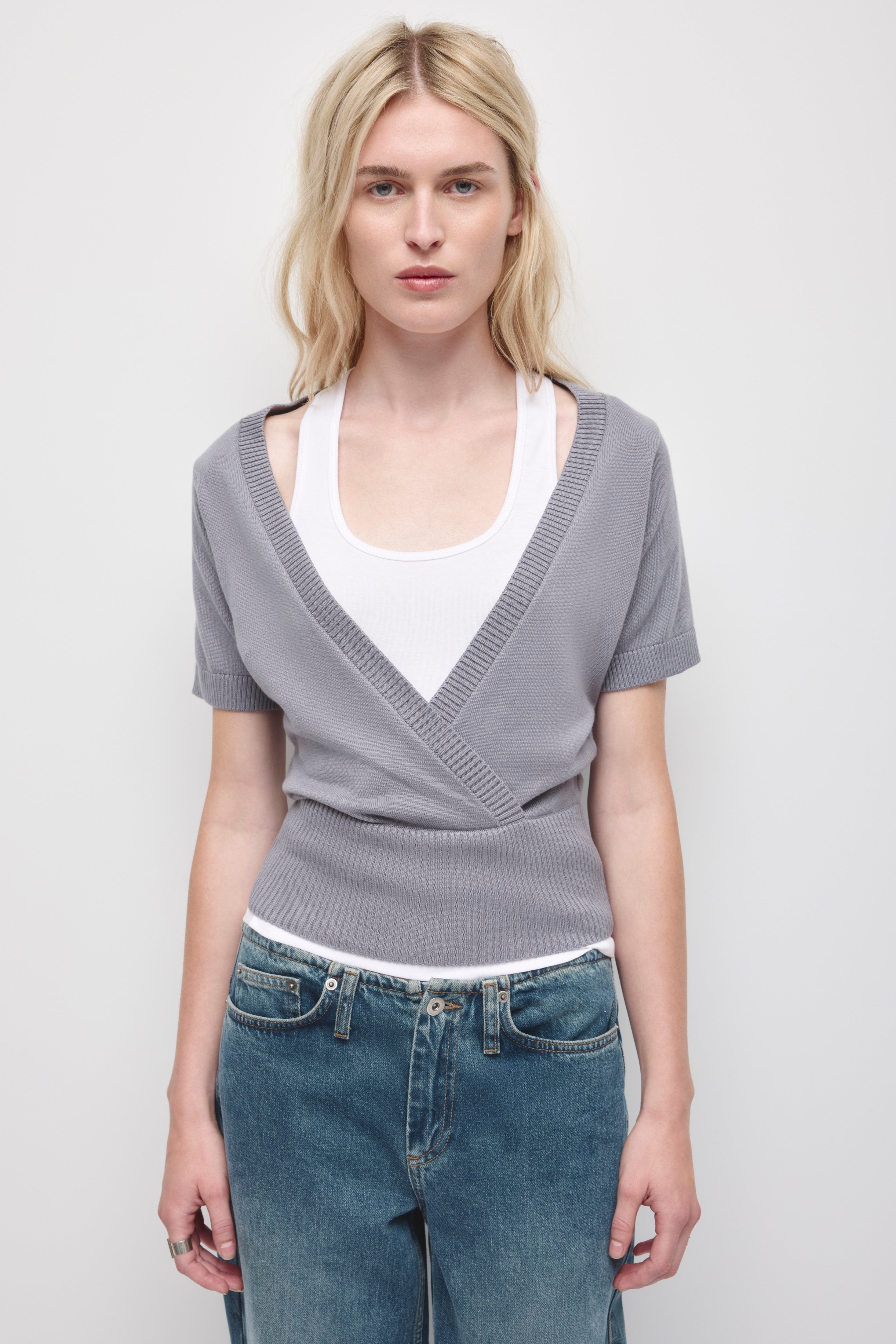 Women's Iris Wrap Sweater in Lavender Ash
