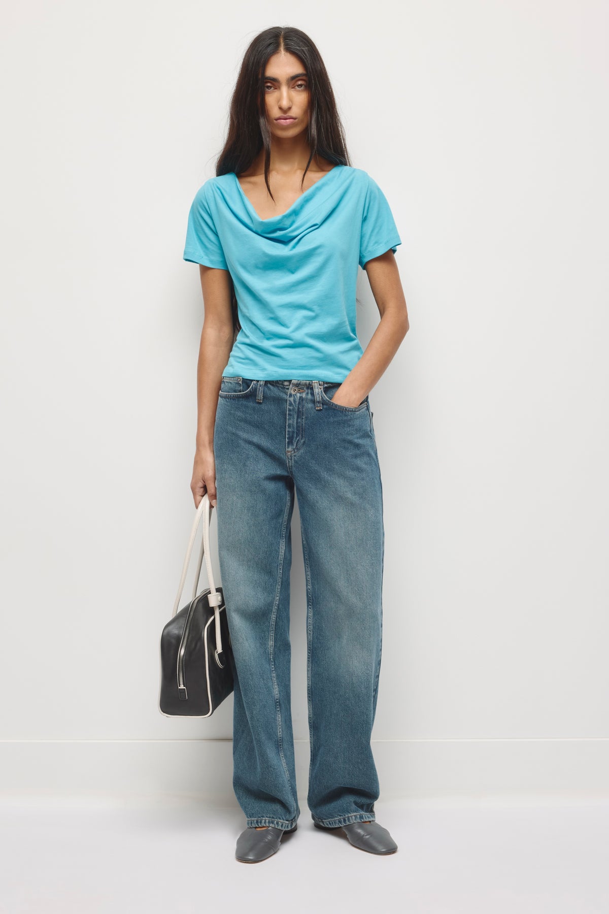 T-shirt à col bénitier Lina pour femme en céruléen