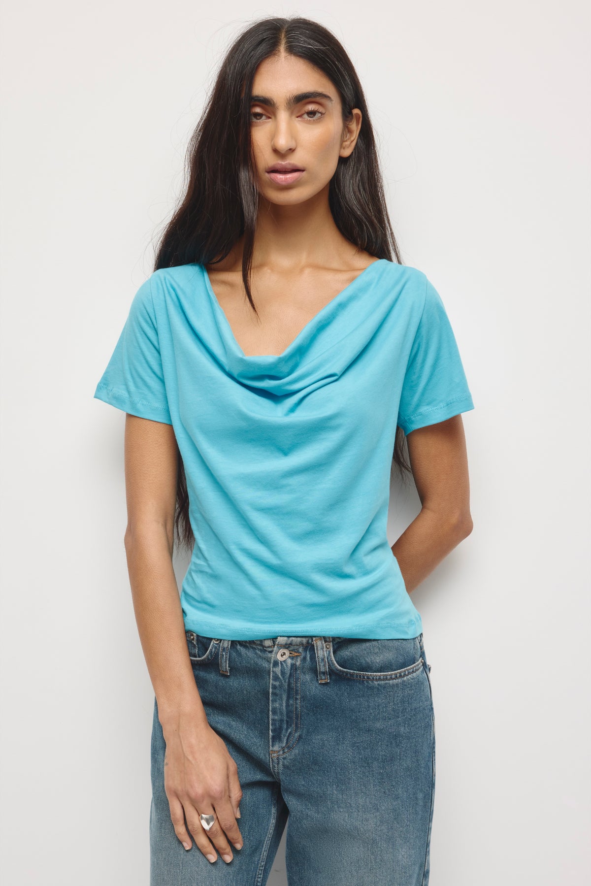 T-shirt à col bénitier Lina pour femme en céruléen