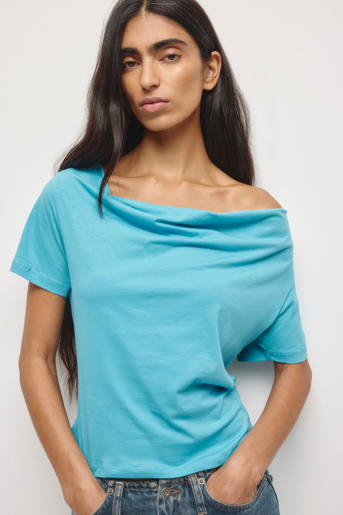 T-shirt à col bénitier Lina pour femme en céruléen