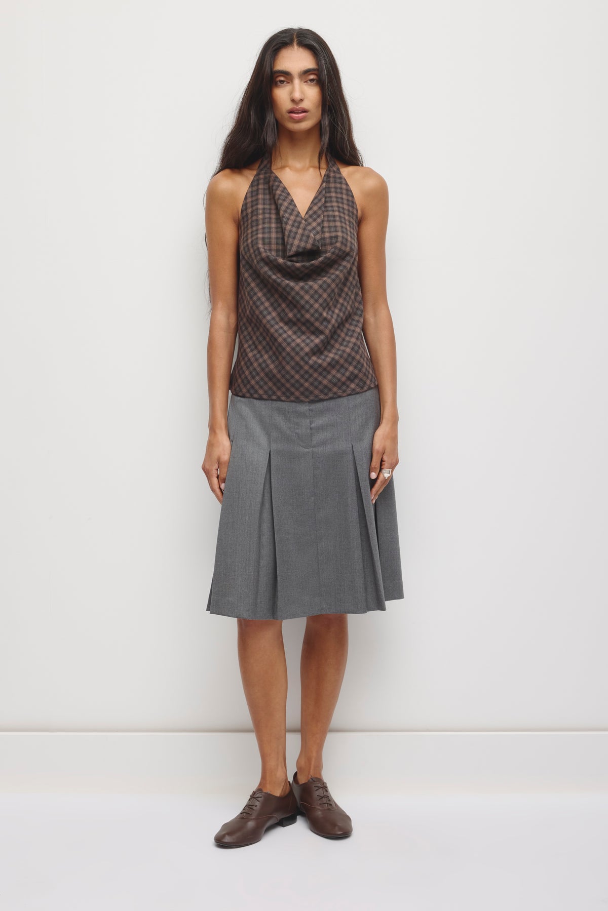 Women's Maryam Halter Top in Charcoal/Taupe Check