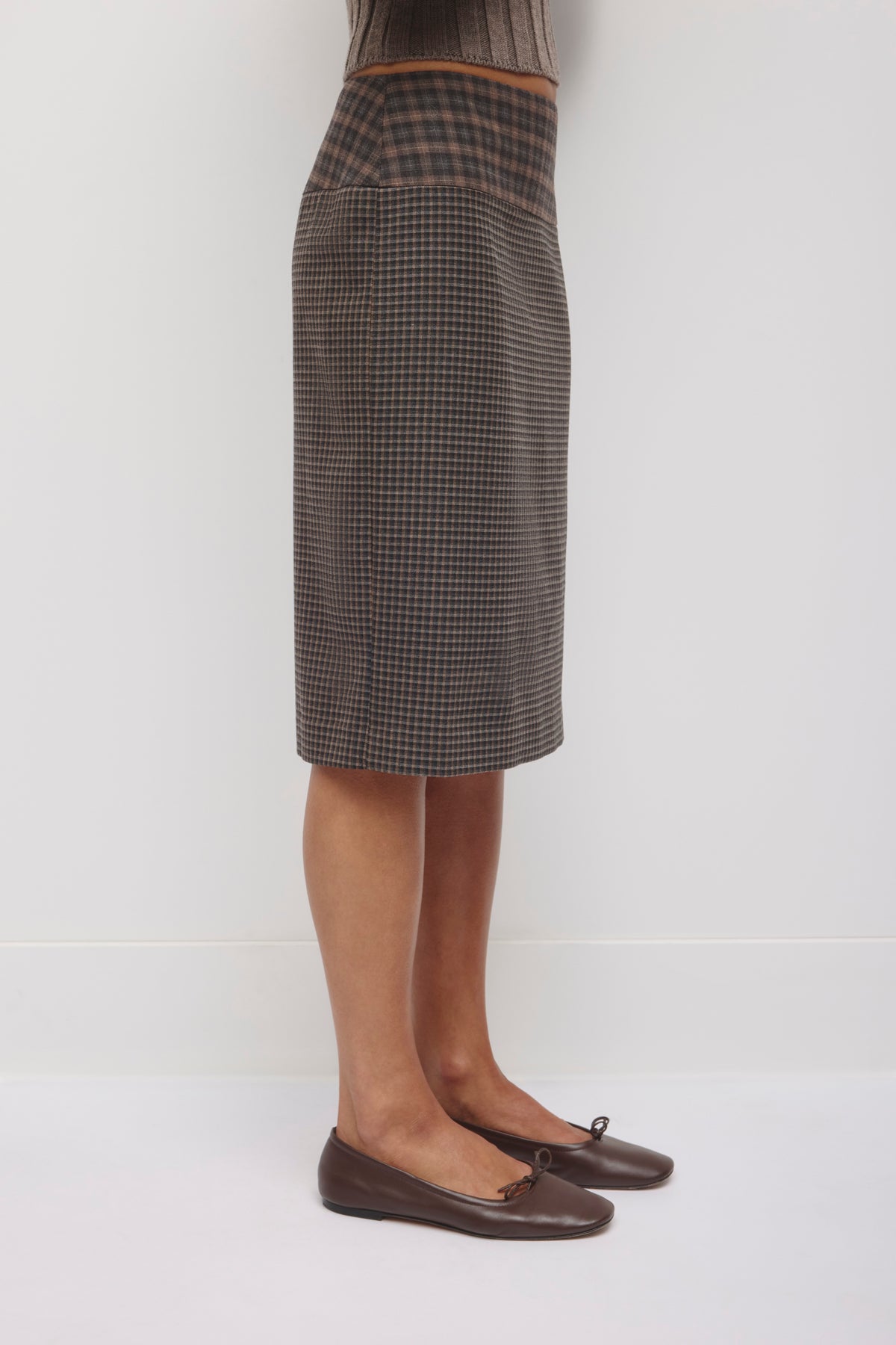 Women's Maryam Patchwork Skirt in Charcoal/Taupe Check
