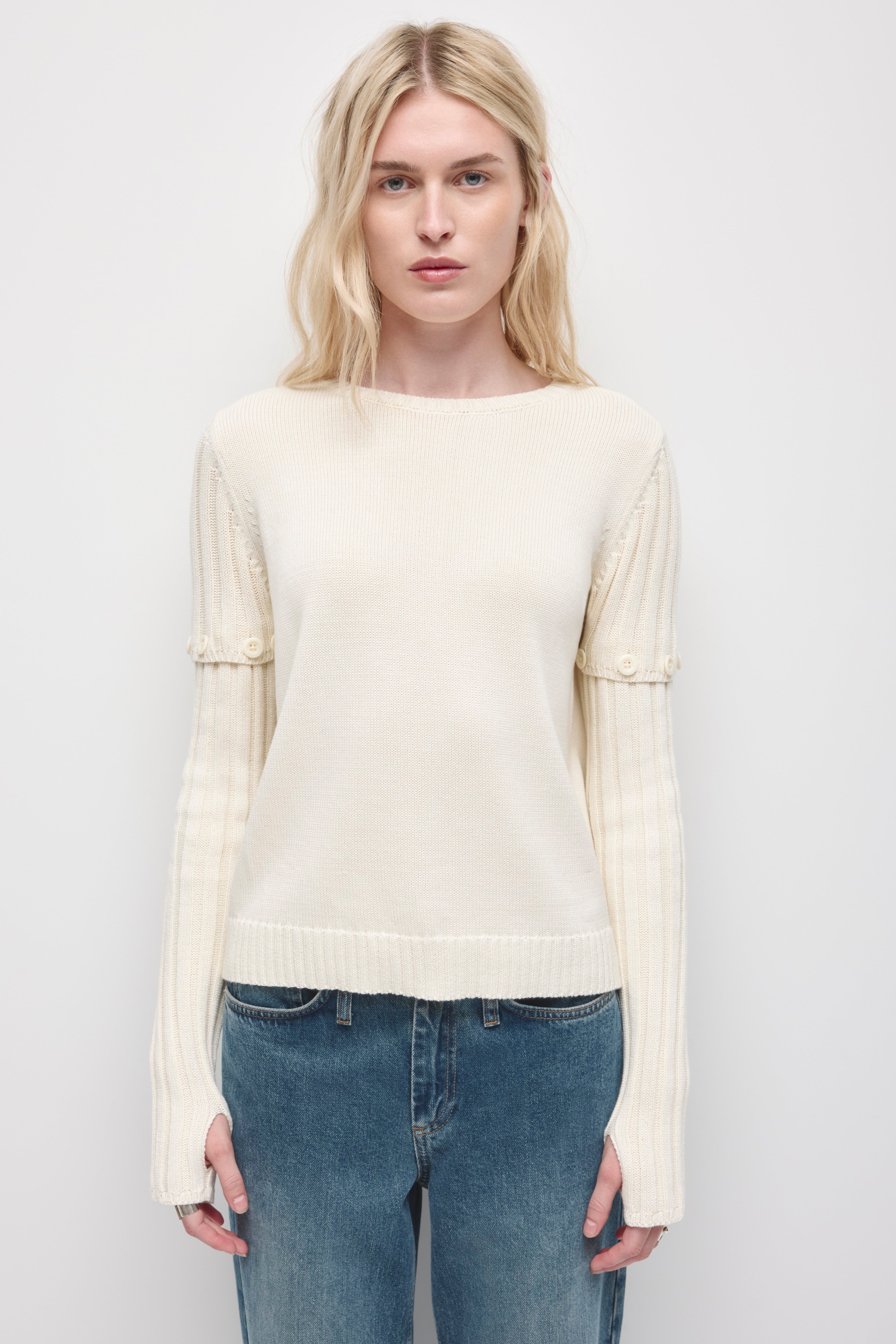 Women's Modular Button Sweater in Marshmallow