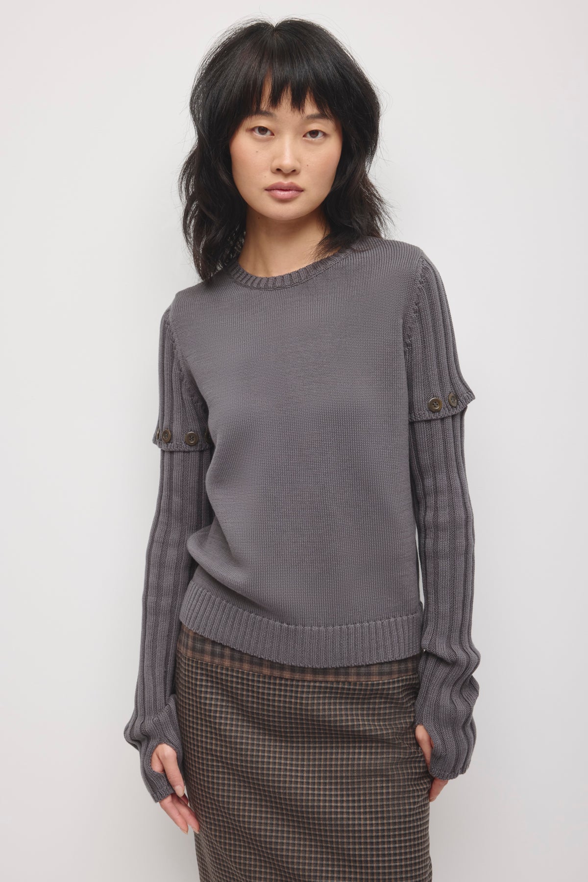 Women's Modular Button Sweater in Thunderstorm