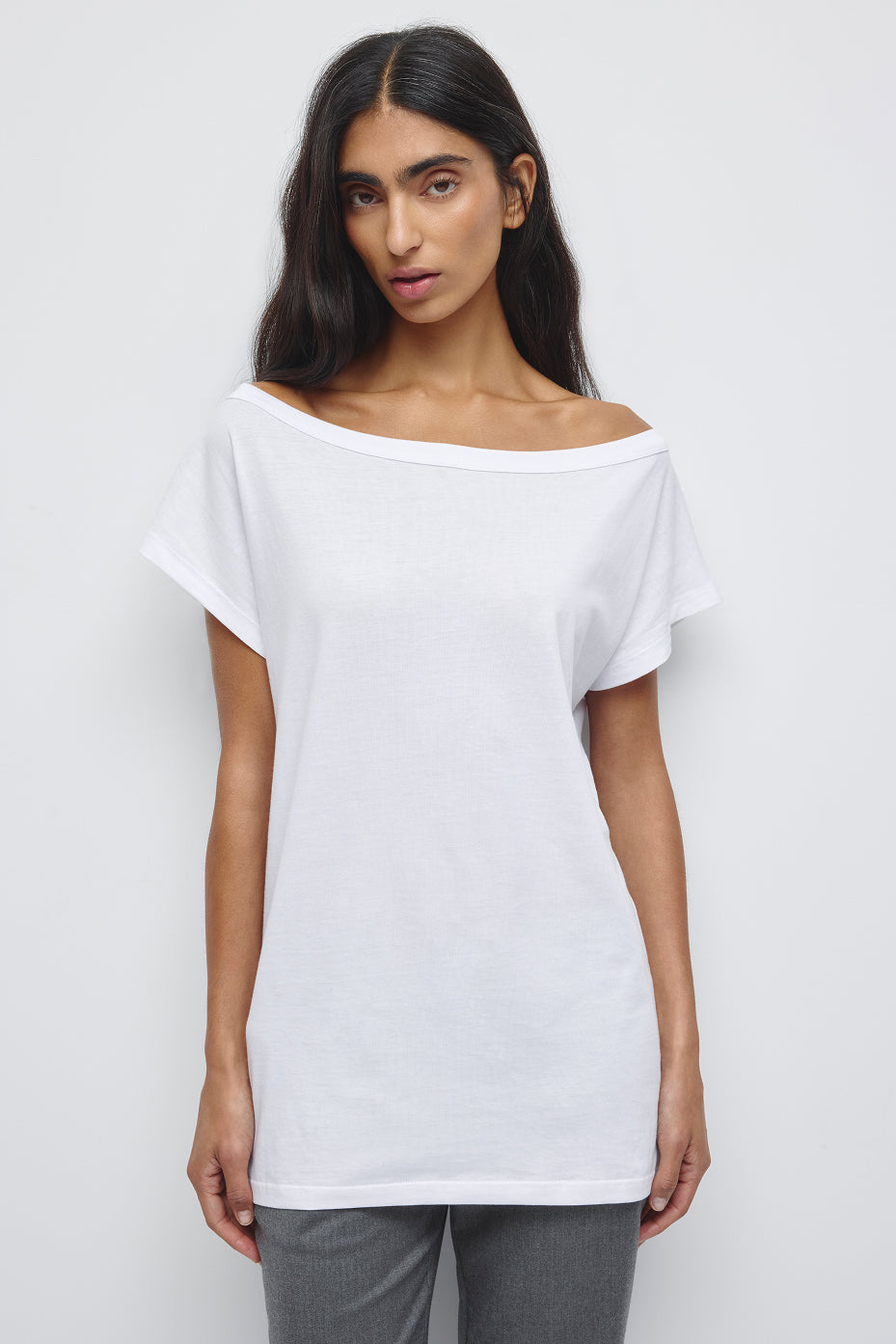 Women's Off Shoulder Draped Tunic in White